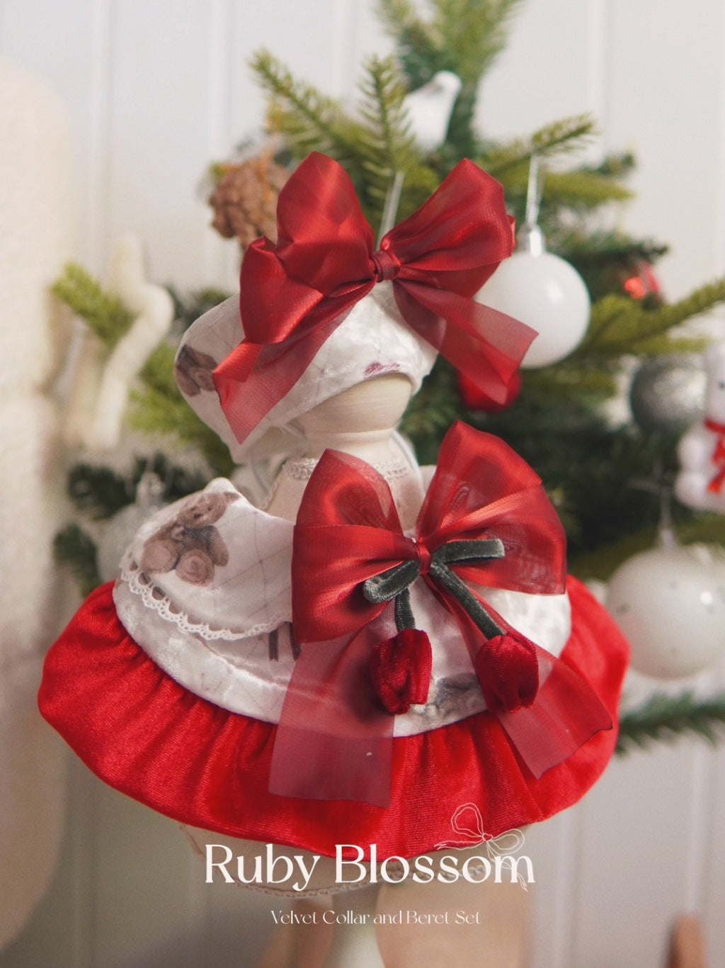 Ruby Blossom Velvet Collar and Matching Beret